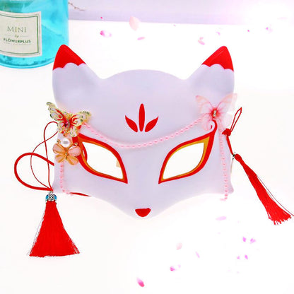 Hand Painted Japanese Hefeng Fox Mask Half Face
